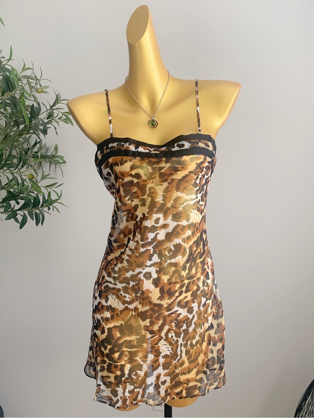 Frederick’s of Hollywood Sheer Leopard Print Chiffon Slip Dress Size M